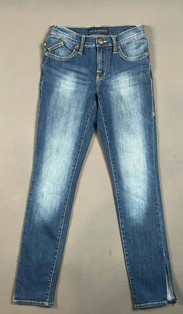 Rock & Republic Jeans Size 2 Blue Stretch Skinny Denim Slit Ankle